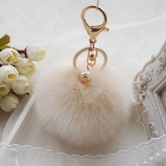 Cinderella's Closet Accessories - Faux Rabbit Fur Pom Pom with Pearl